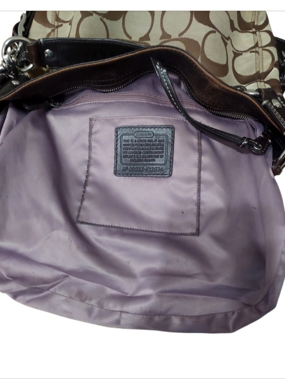 Coach Zoe Signature Jacquard & Leather Zip Shoulder Bag Vintage Y2K No. F12674 - Picture 7 of 8